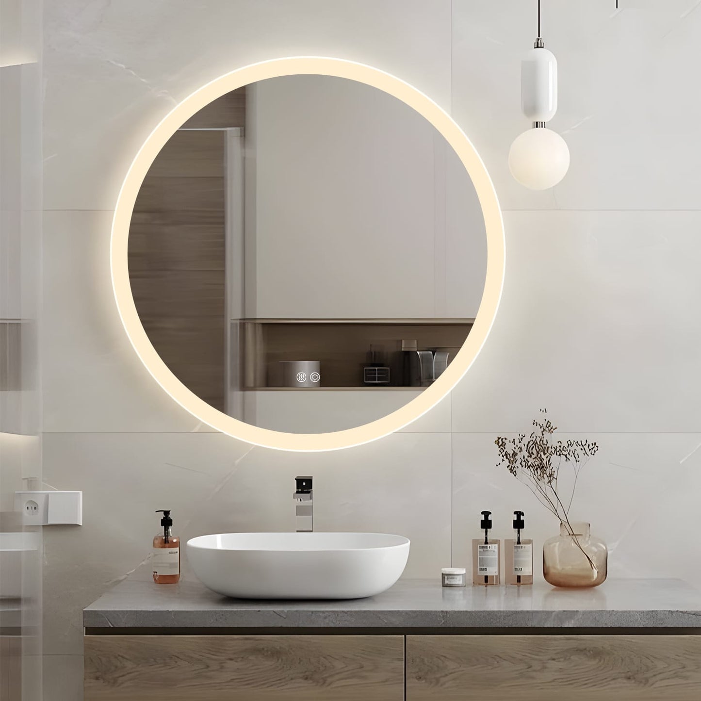 Araminta Frosted Round LED Mirror