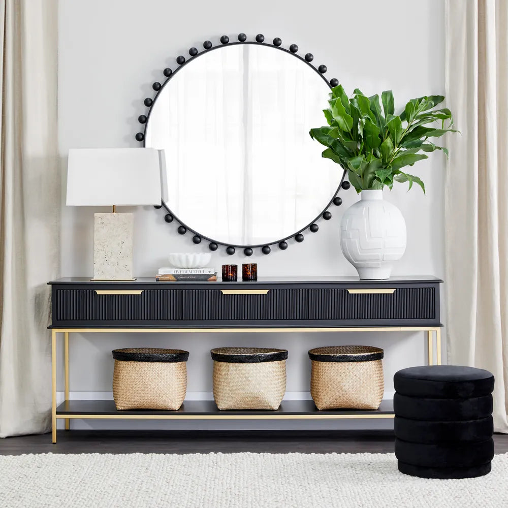 Birchgrove Black Beaded Round Mirror