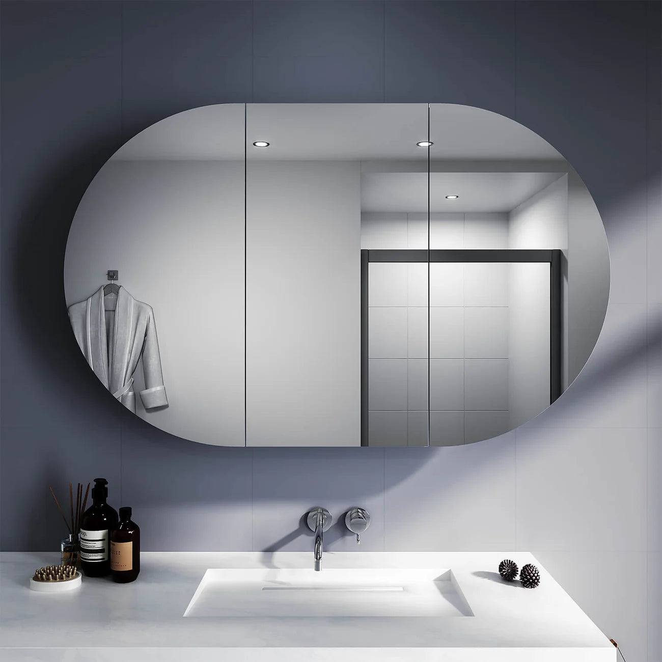 Oval mirror cabinet bathroom discount