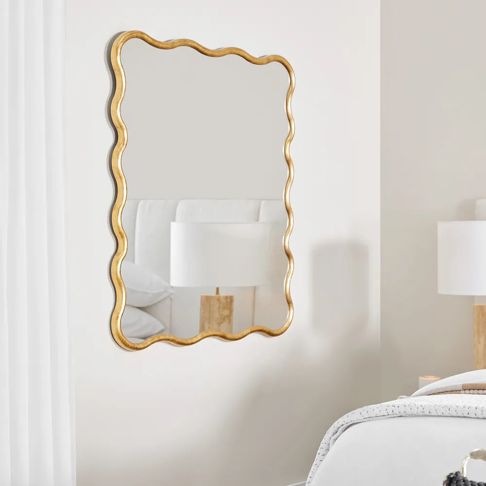 Emilie Wavy Gold Square Mirror