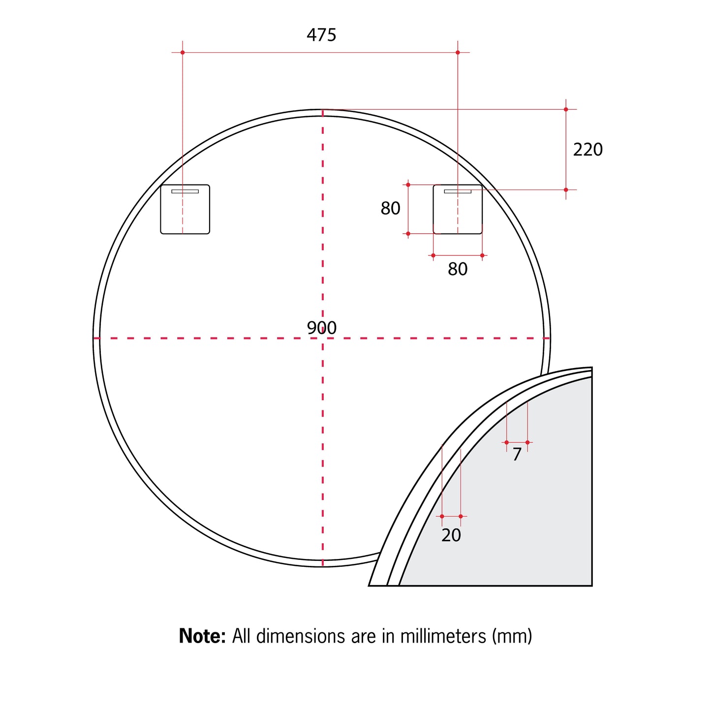 Georgia Round White Framed Mirror