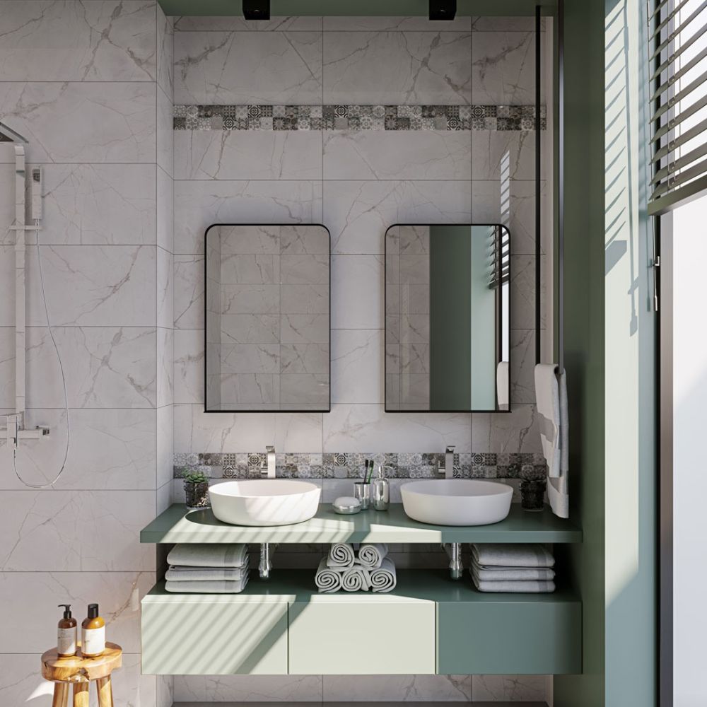 Helsinki Matt Black Bathroom Mirror with Shelf