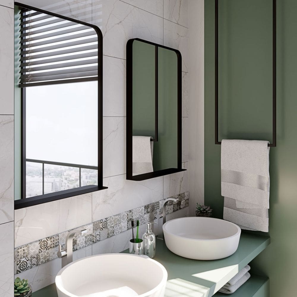 Helsinki Matt Black Bathroom Mirror with Shelf