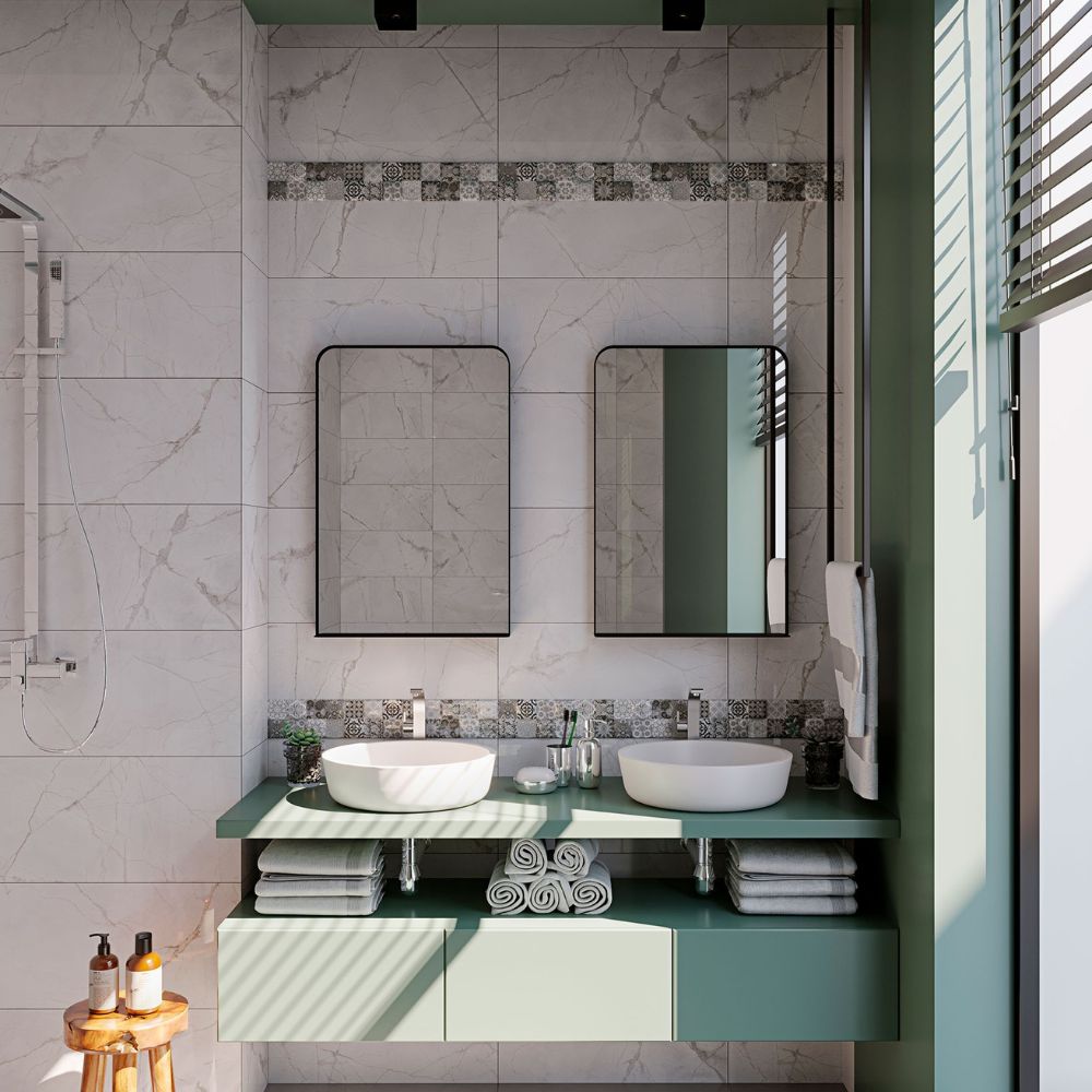 Helsinki Matt Black Bathroom Mirror with Shelf