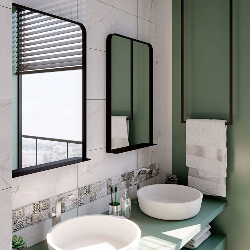 Helsinki Matt Black Bathroom Mirror with Shelf