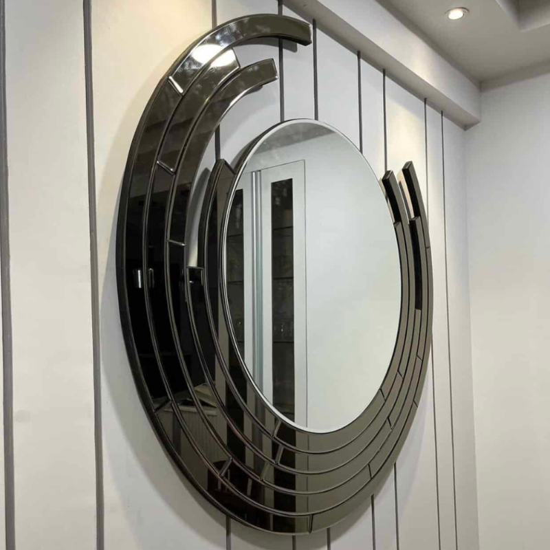 Jamila Black Frameless Round Wall Mirror