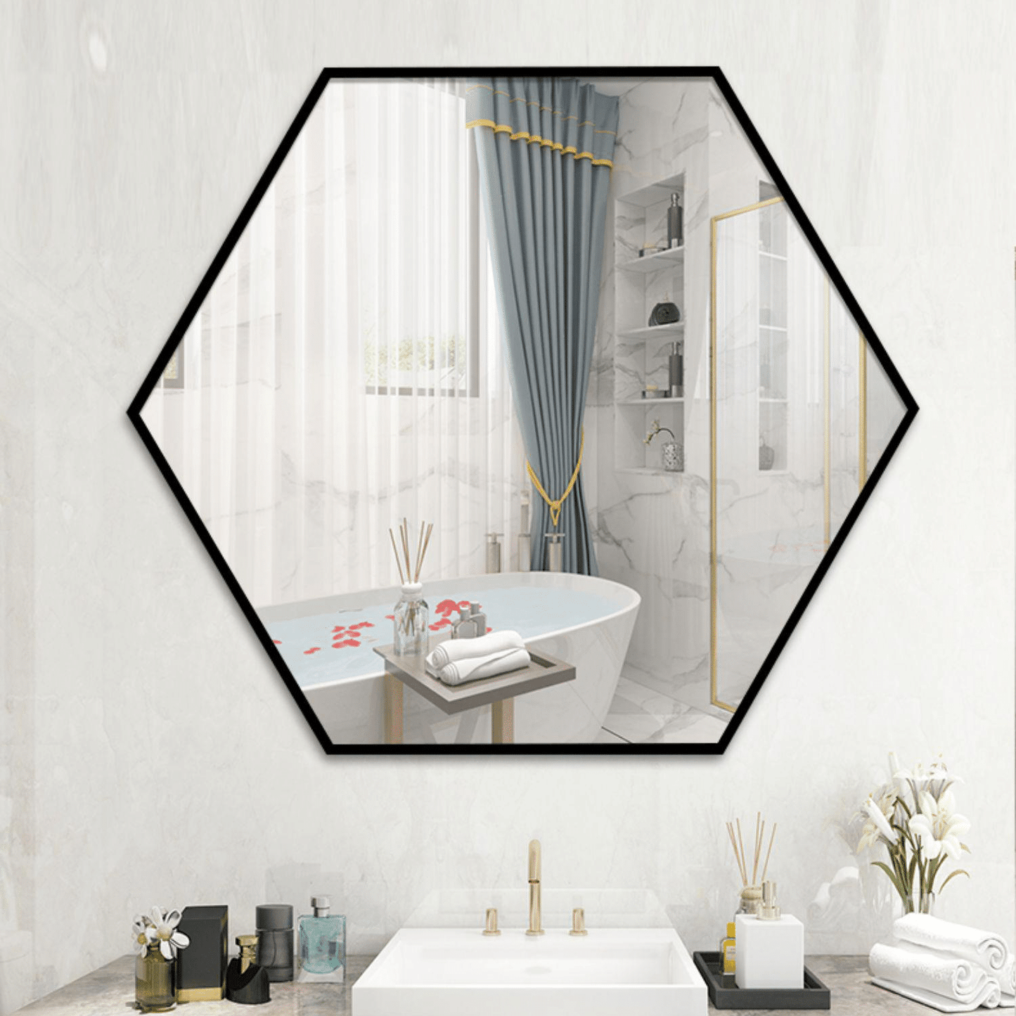 Korvyn Black Hexagon Wall Mirror