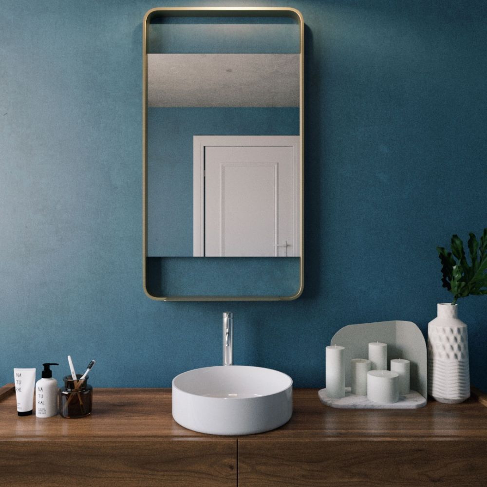 Lyon Brushed Brass Mirror with Shelf