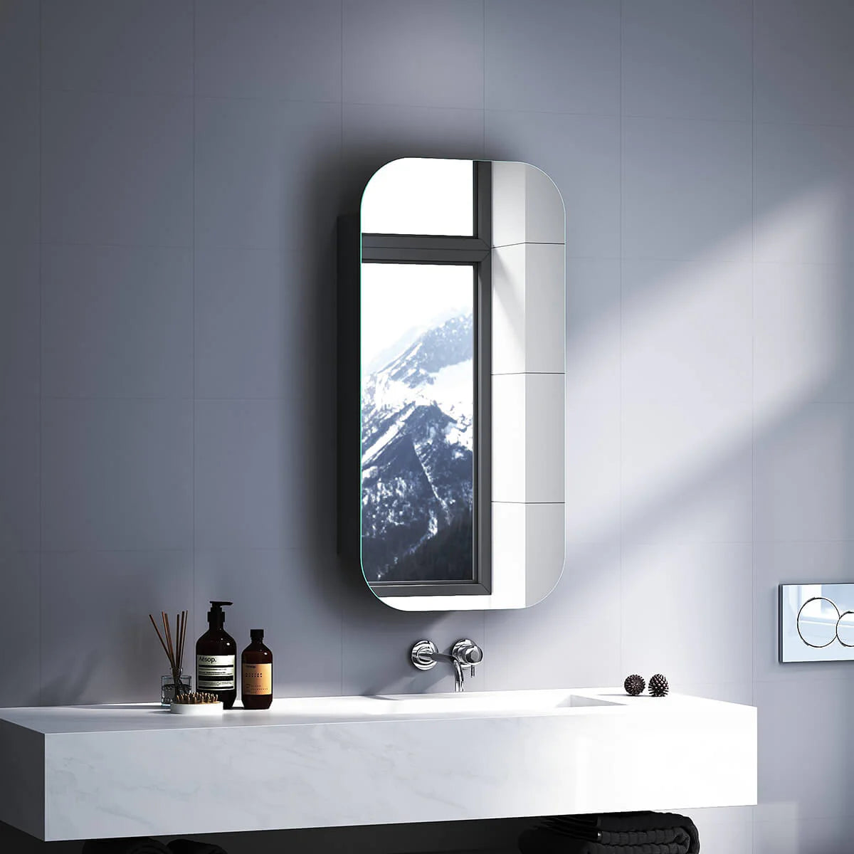 Milo Rounded Rectangle Black Bathroom Mirror Cabinet – Mirrors Direct