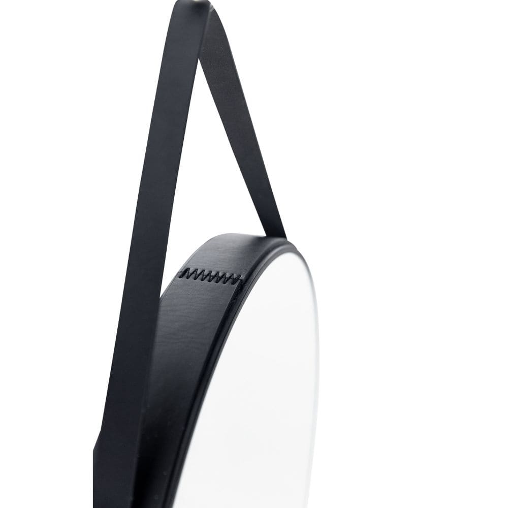 Oslo Black Round Mirror with Strap