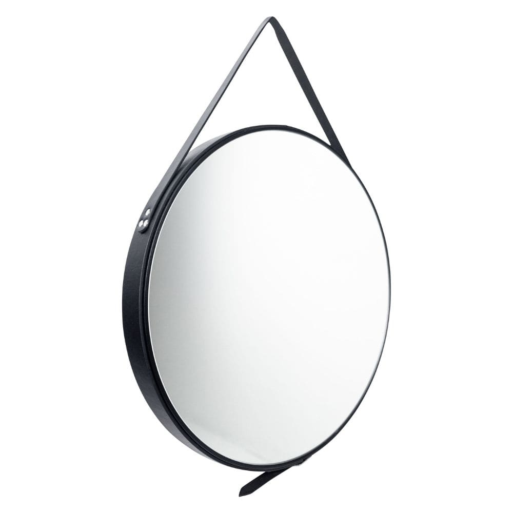 Oslo Black Round Mirror with Strap