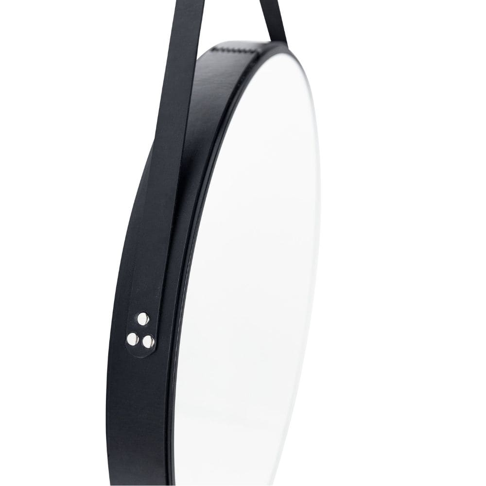 Oslo Black Round Mirror with Strap