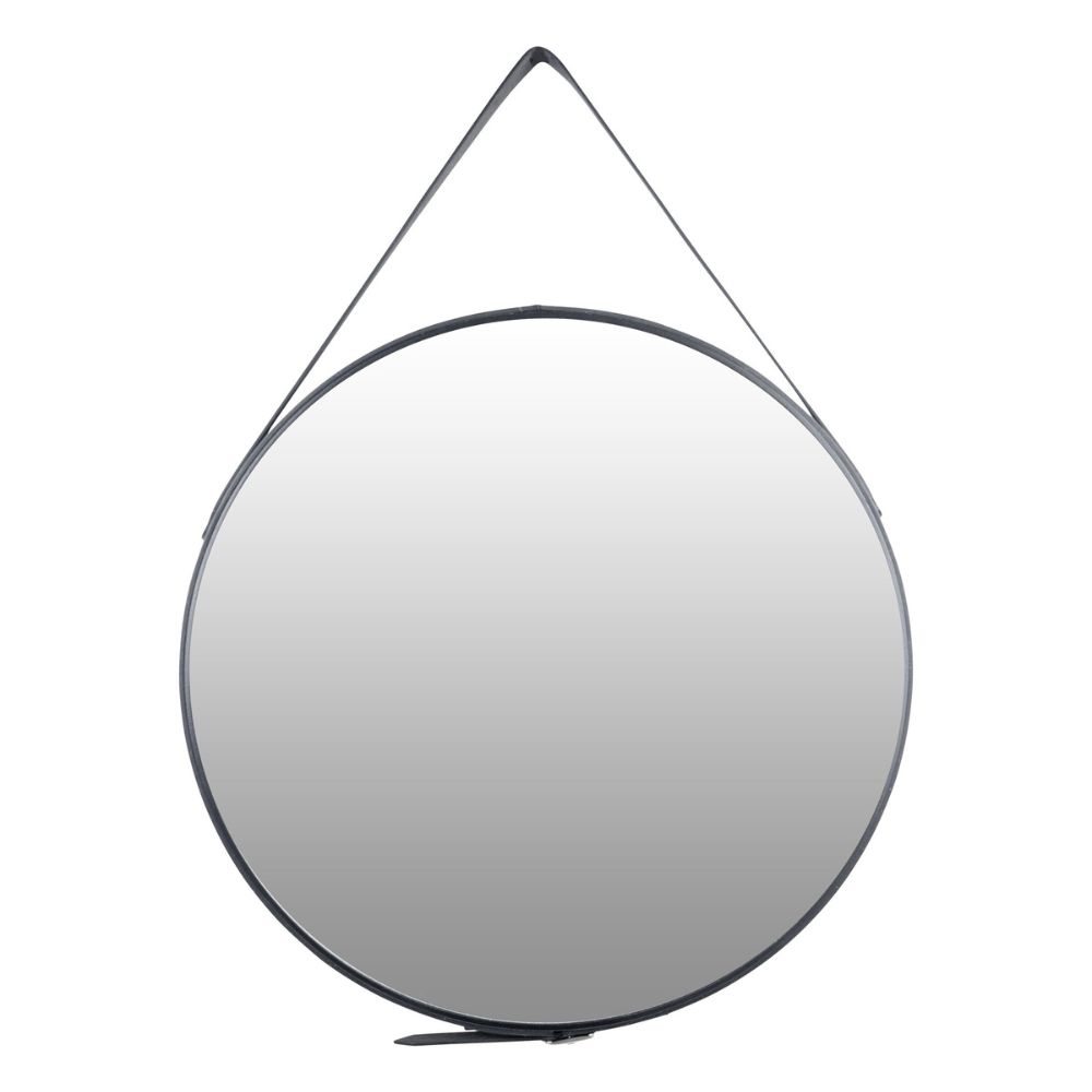 Oslo Black Round Mirror with Strap