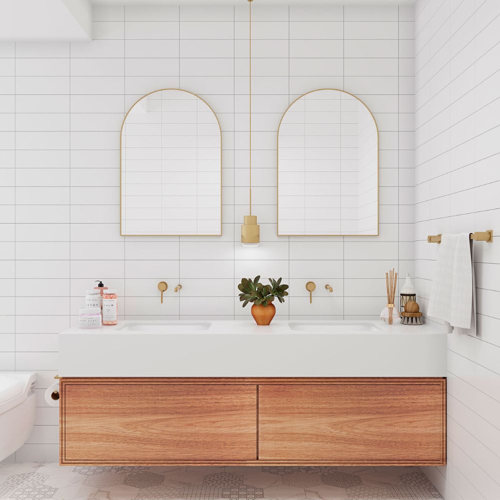 Piza Brass Arch Bathroom Mirror