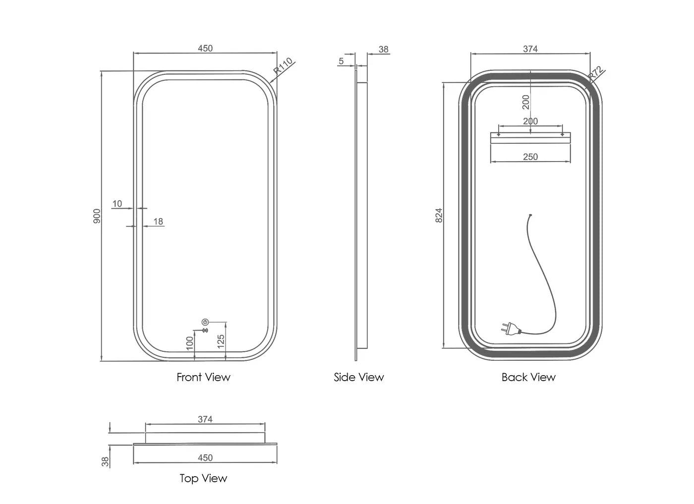 Charlie Upright Rounded Frameless LED Mirror
