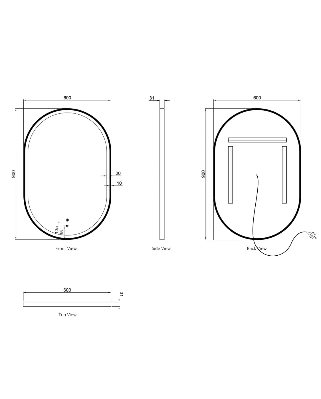 Flux White Oval LED Mirror