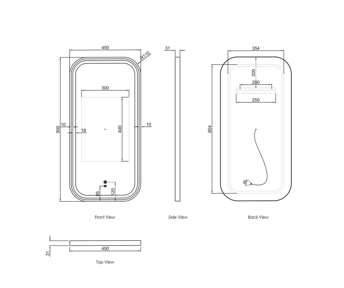 Charlie Upright Rounded White Framed LED Mirror