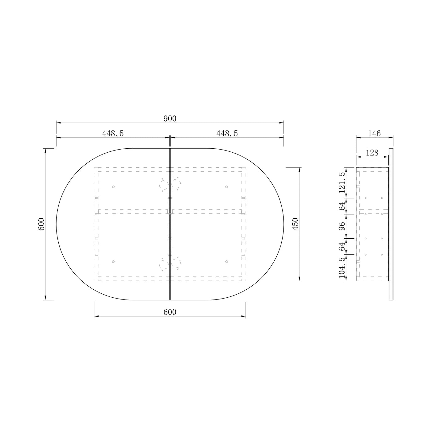 Zara 2 Door Oval Shaving Cabinet - White