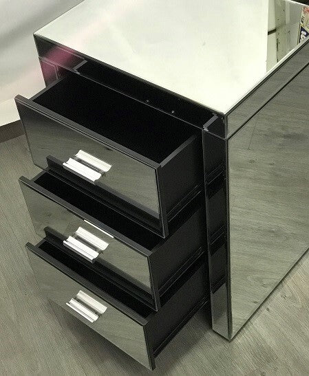 Mirrored Modern Bedside with 3 drawers