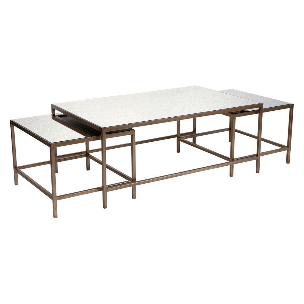 Cocktail Mirrored Nesting Coffee Table - Antique Gold