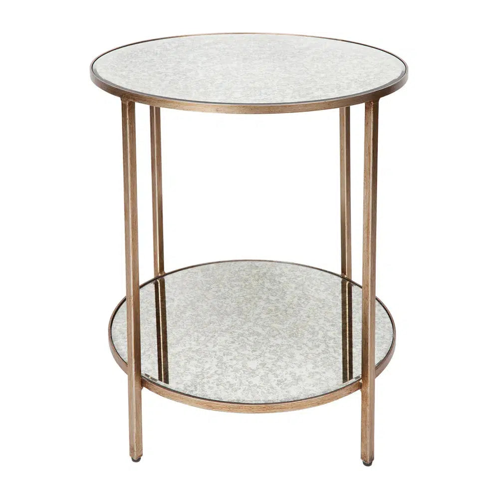 Cocktail Mirrored Side Table - Antique Gold