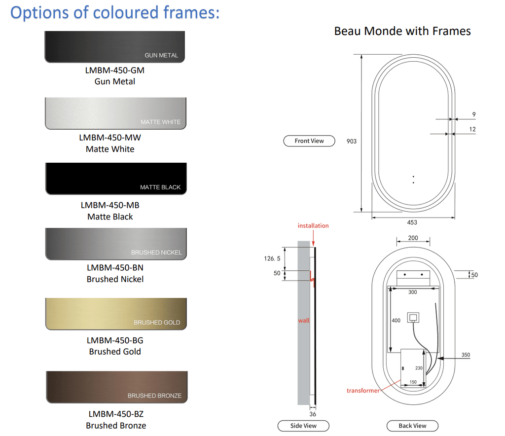 Beau Monde Pill Shape LED Mirror