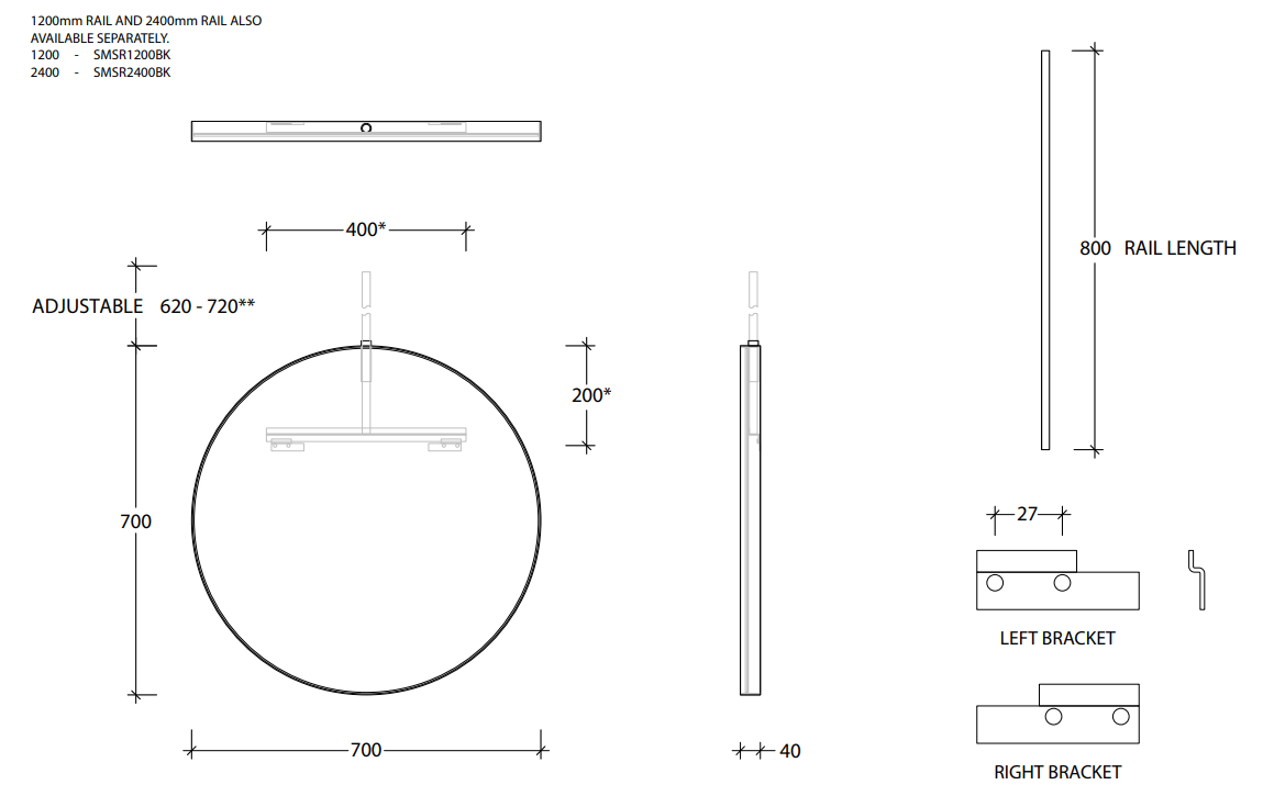 Perla Round Black Bathroom Mirror