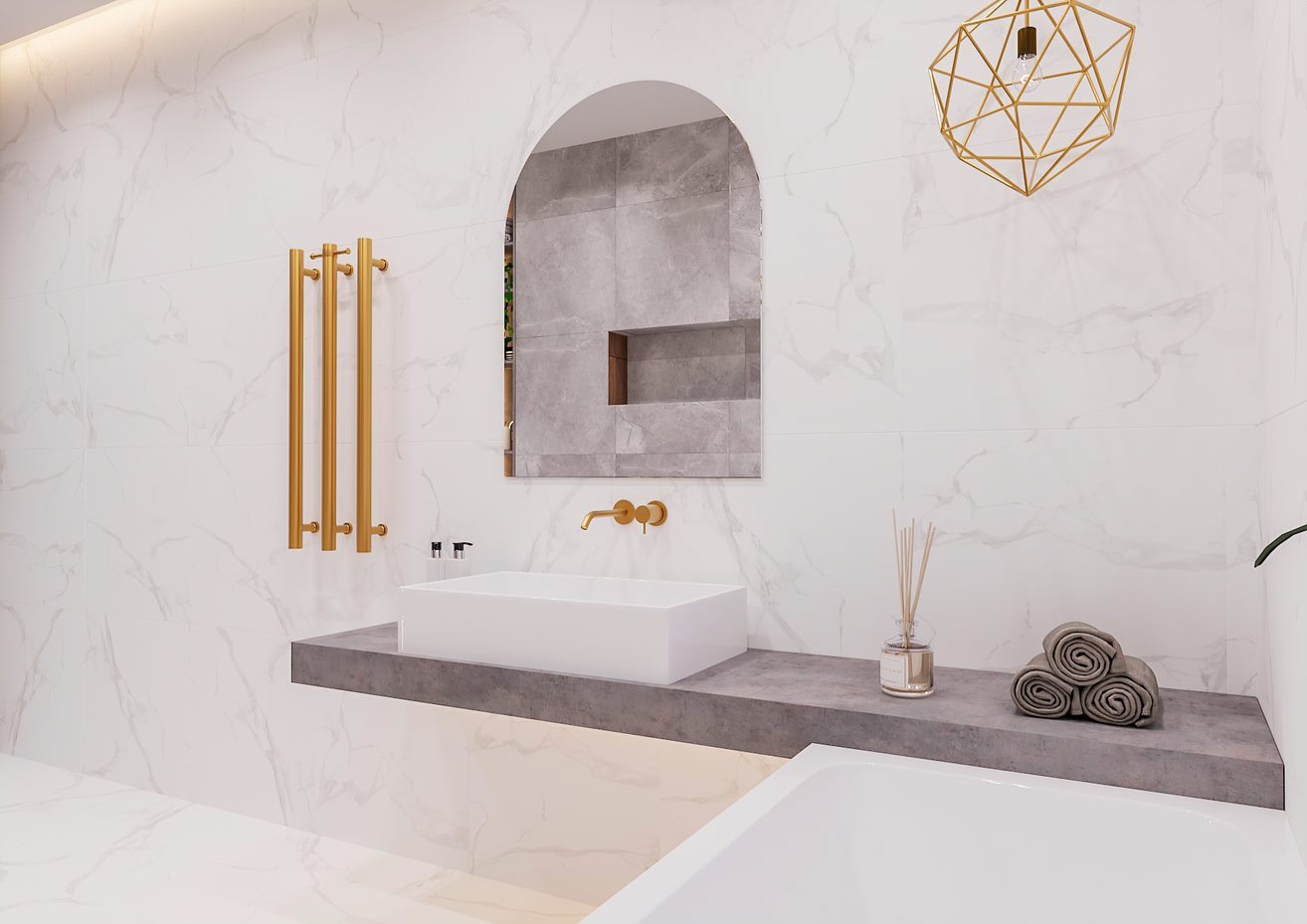 Polish Edge Arched Bathroom Mirror