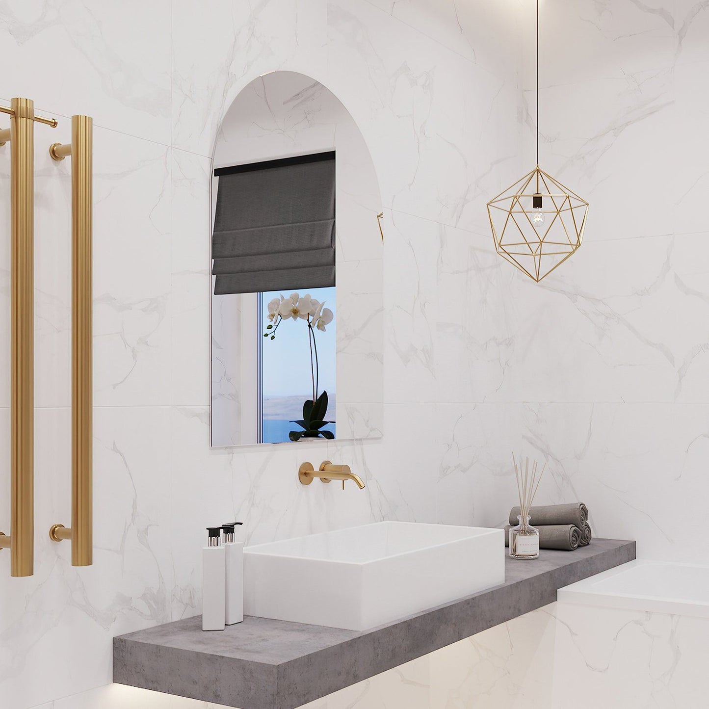 Polish Edge Arched Bathroom Mirror