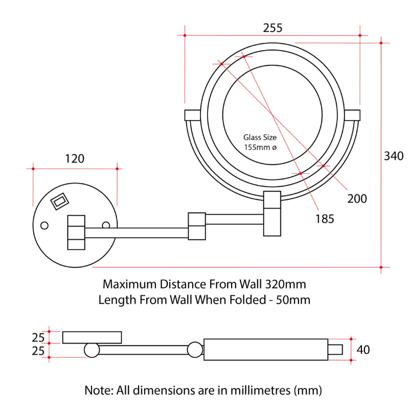 1&5x Magnification Brushed Nickel Mirror with Light