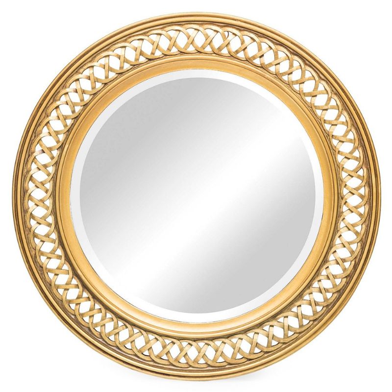 Agatha Gold Wood Round Wall Mirror