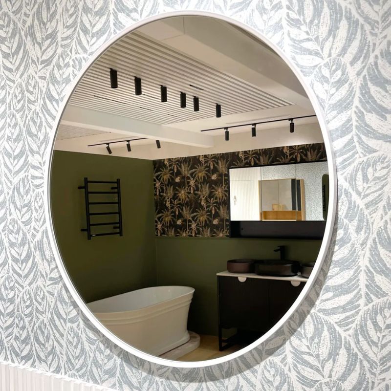 Alize White Framed Round Mirror