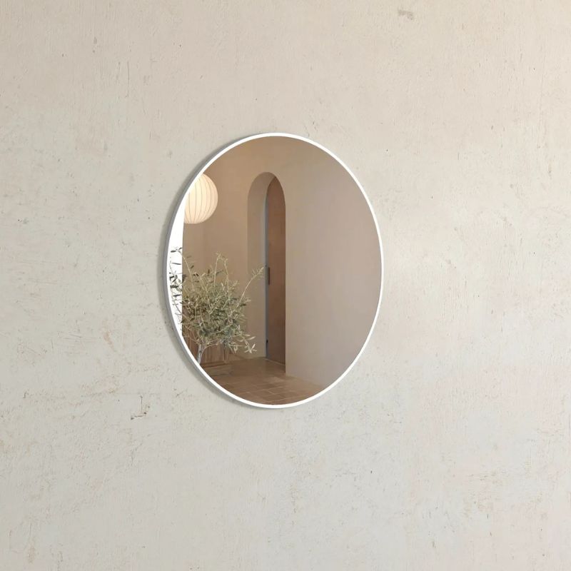 Alize White Framed Round Mirror