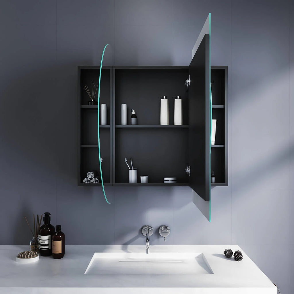 Amelia Black Oval Bathroom Mirror Cabinet