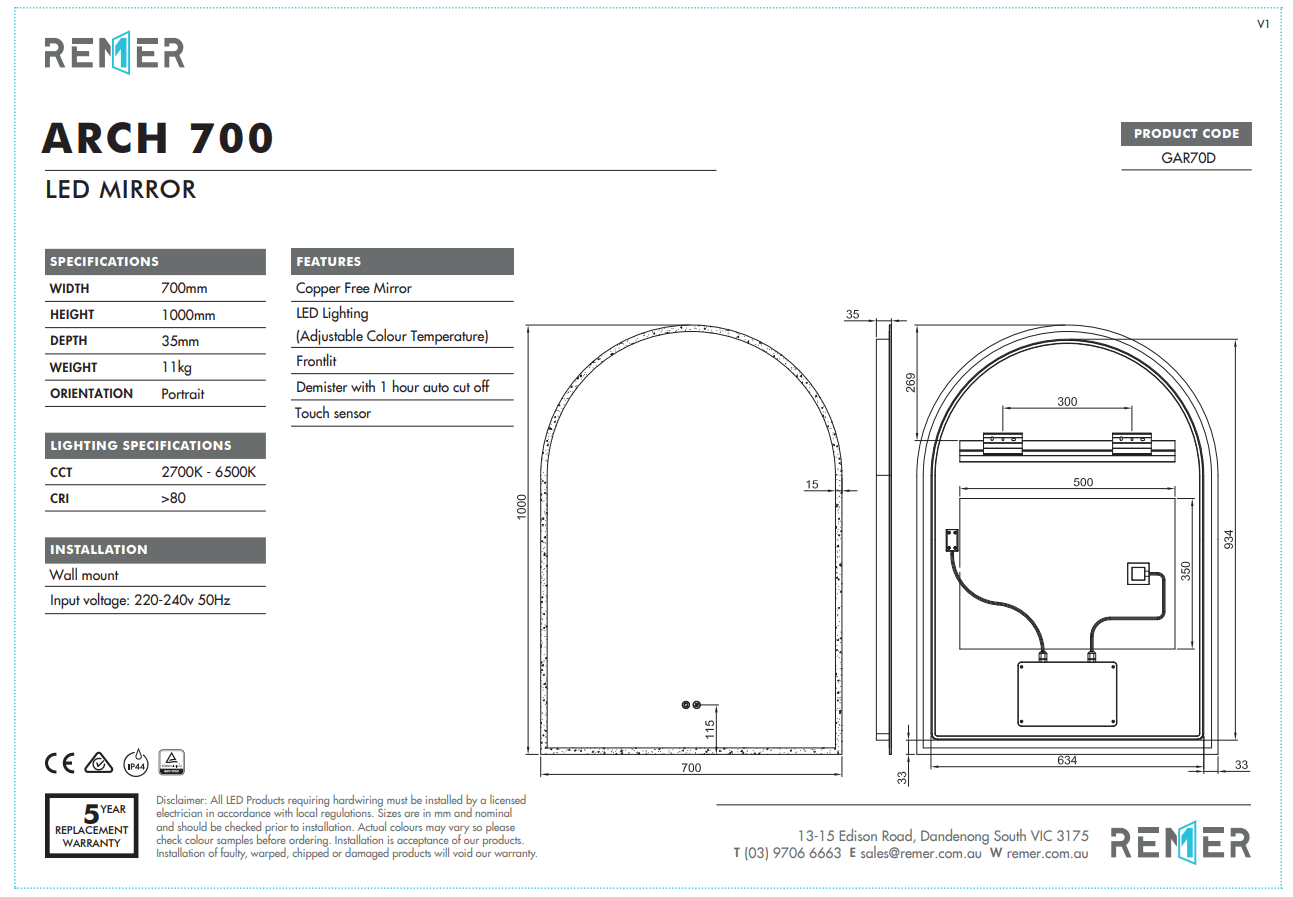 Remer Great Arch LED Mirror