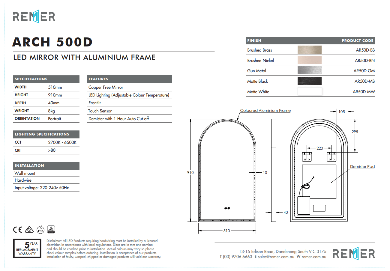 Remer Arch LED Mirror