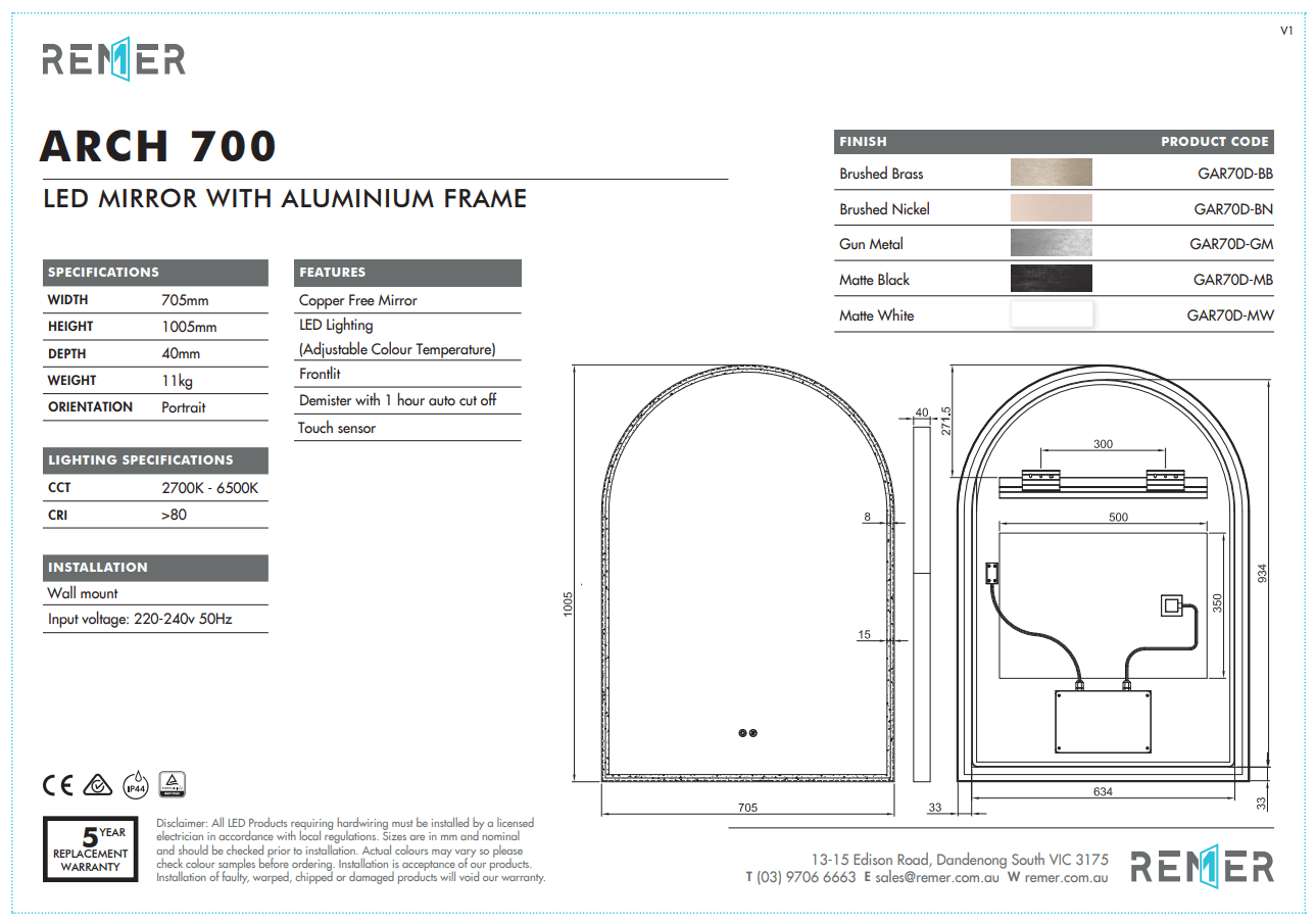 Remer Great Arch LED Mirror