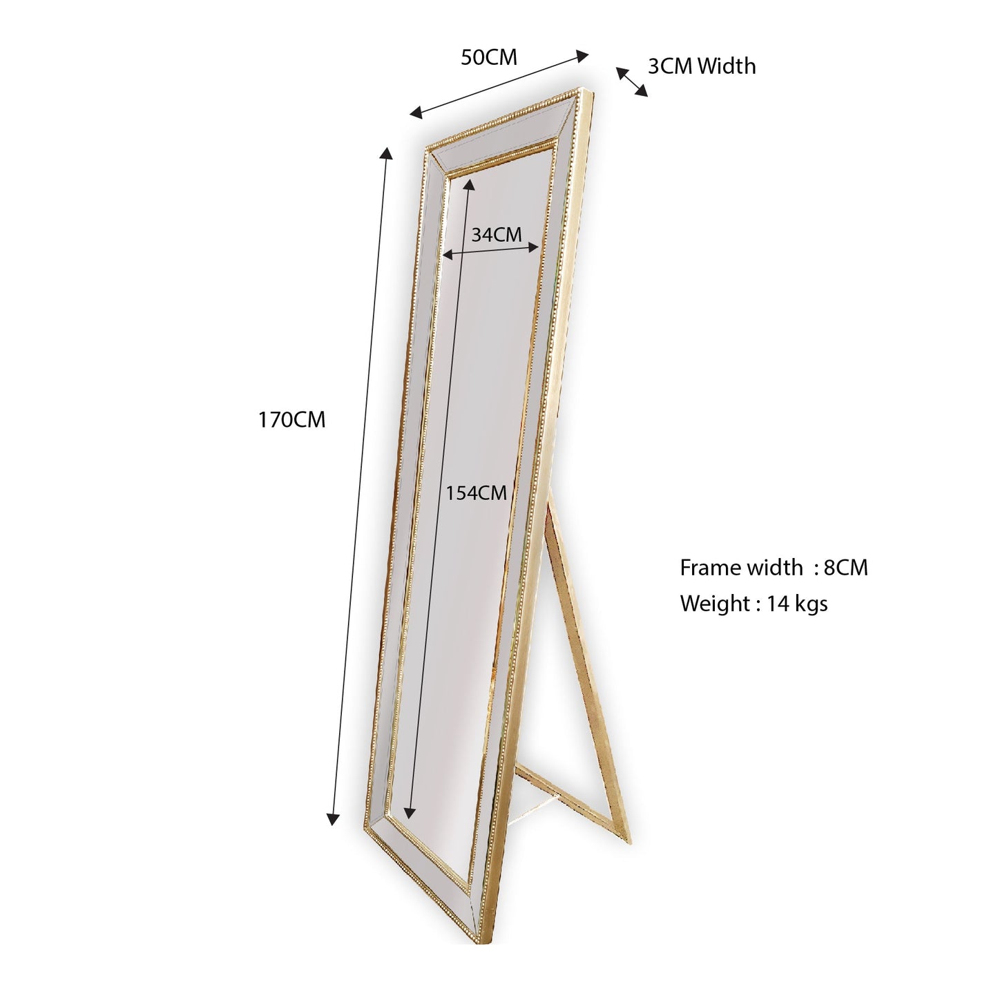 Arlette Gold Full Length Mirror with Stand