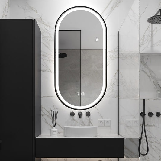 Astrid Black Framed Oval LED Mirror