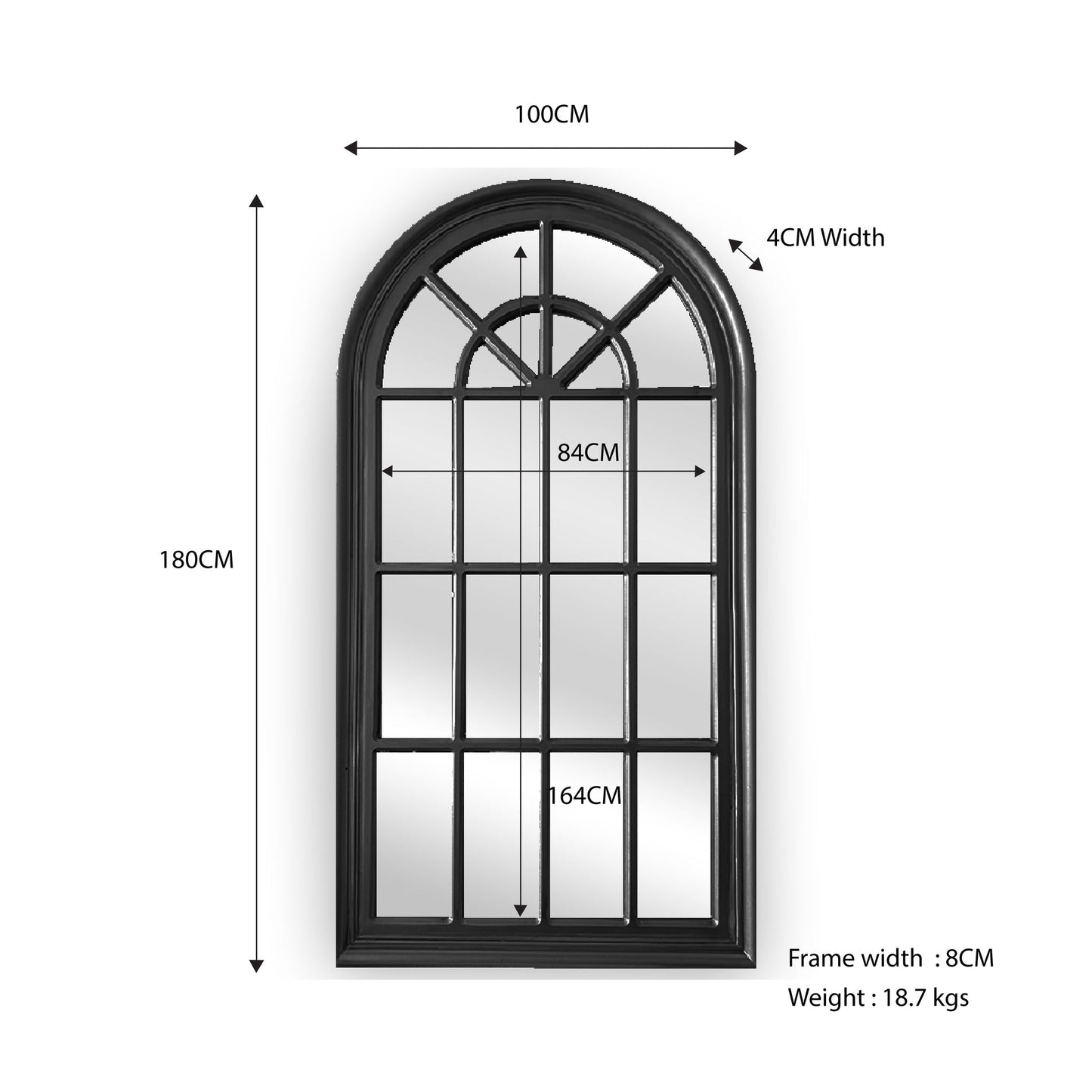 Aveline Black Arch Window Mirror