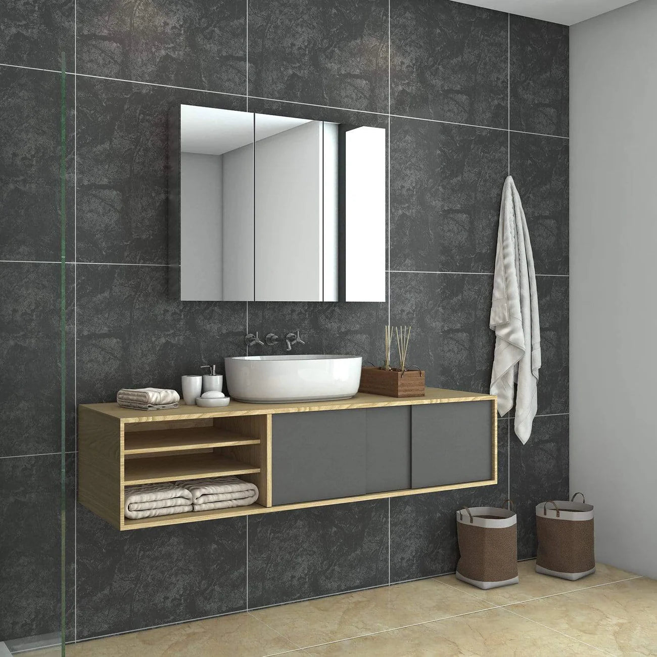 Betina Bathroom Mirror Cabinet with Stainless Steel Shelves