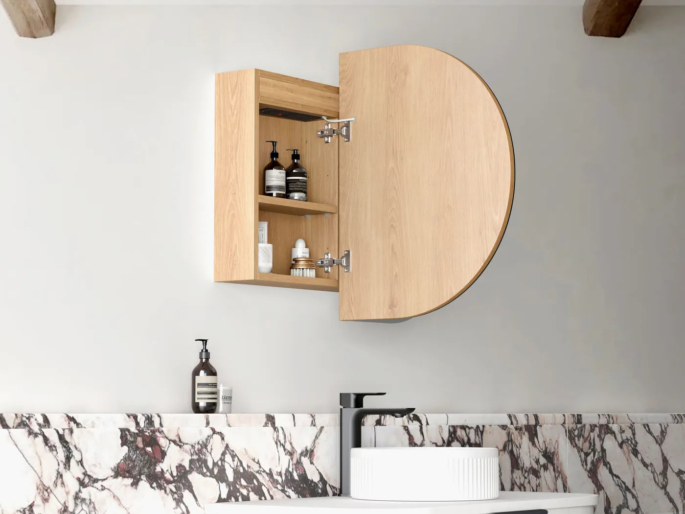 Zara 2 Door Oval LED Shaving Cabinet - Natural Oak