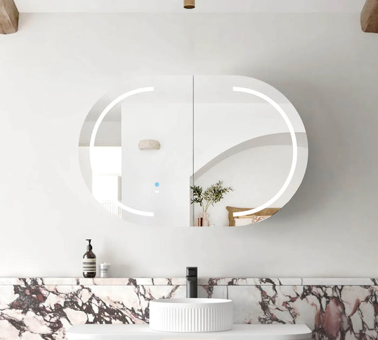 Zara 2 Door Oval LED Shaving Cabinet - Natural Oak