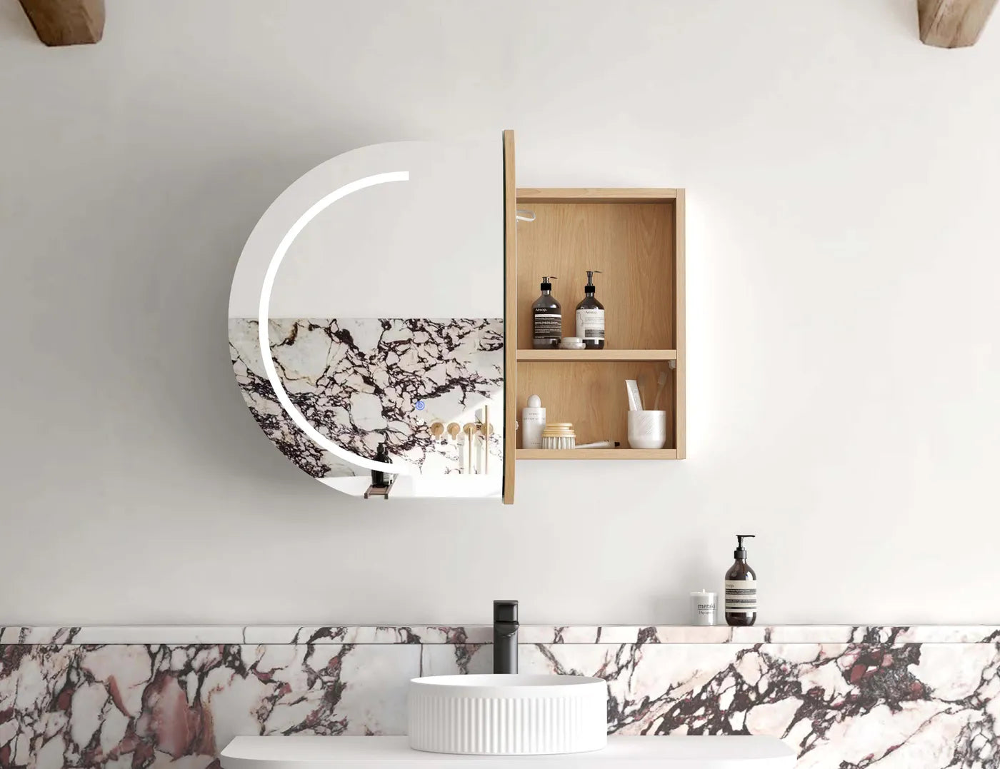 Zara 2 Door Oval LED Shaving Cabinet - Natural Oak