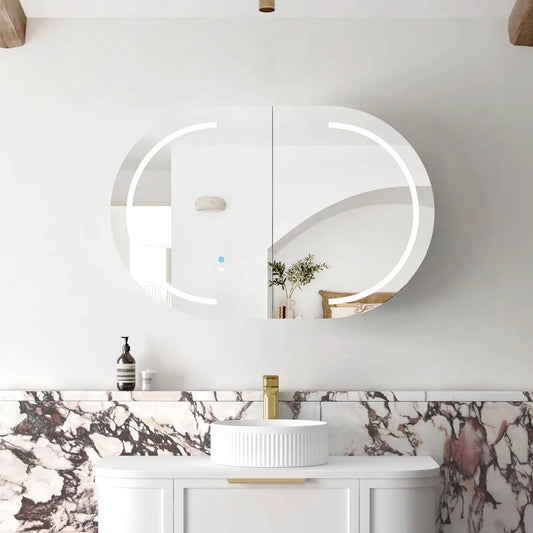 Zara 2 Door Oval LED Shaving Cabinet - White