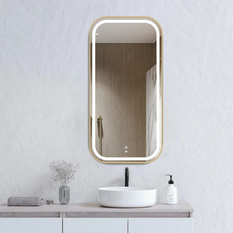 Charlie Rectangle Rounded Gold Frame LED Mirror