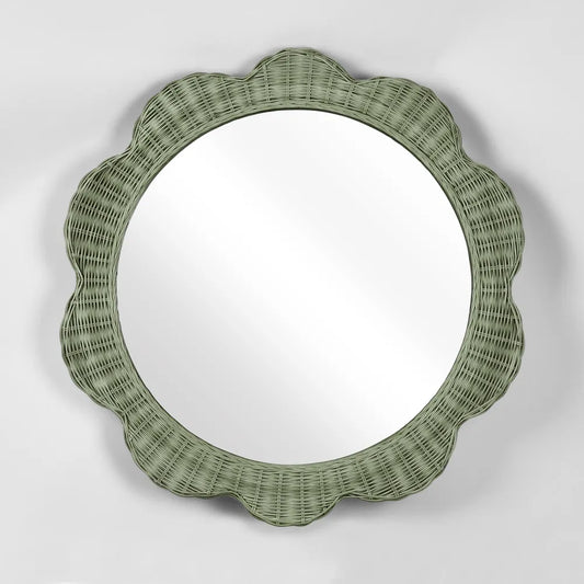 Clarissa Green Rattan Scallop Round Mirror