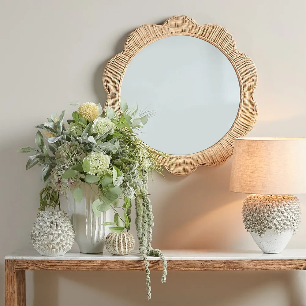 Clarissa Rattan Scallop Round Mirror