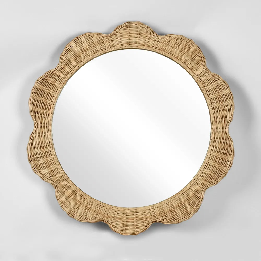 Clarissa Rattan Scallop Round Mirror