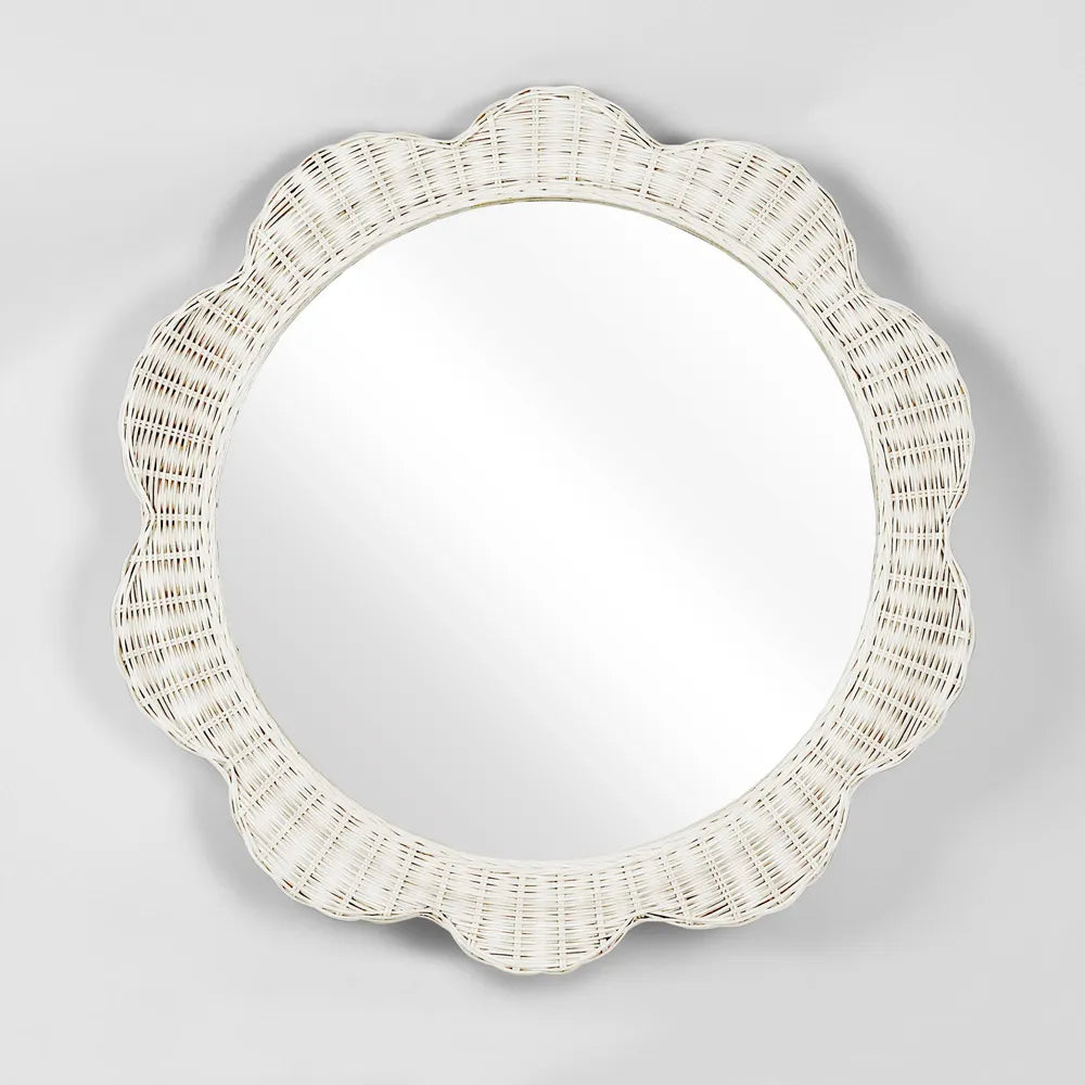 Clarissa White Rattan Scallop Round Mirror